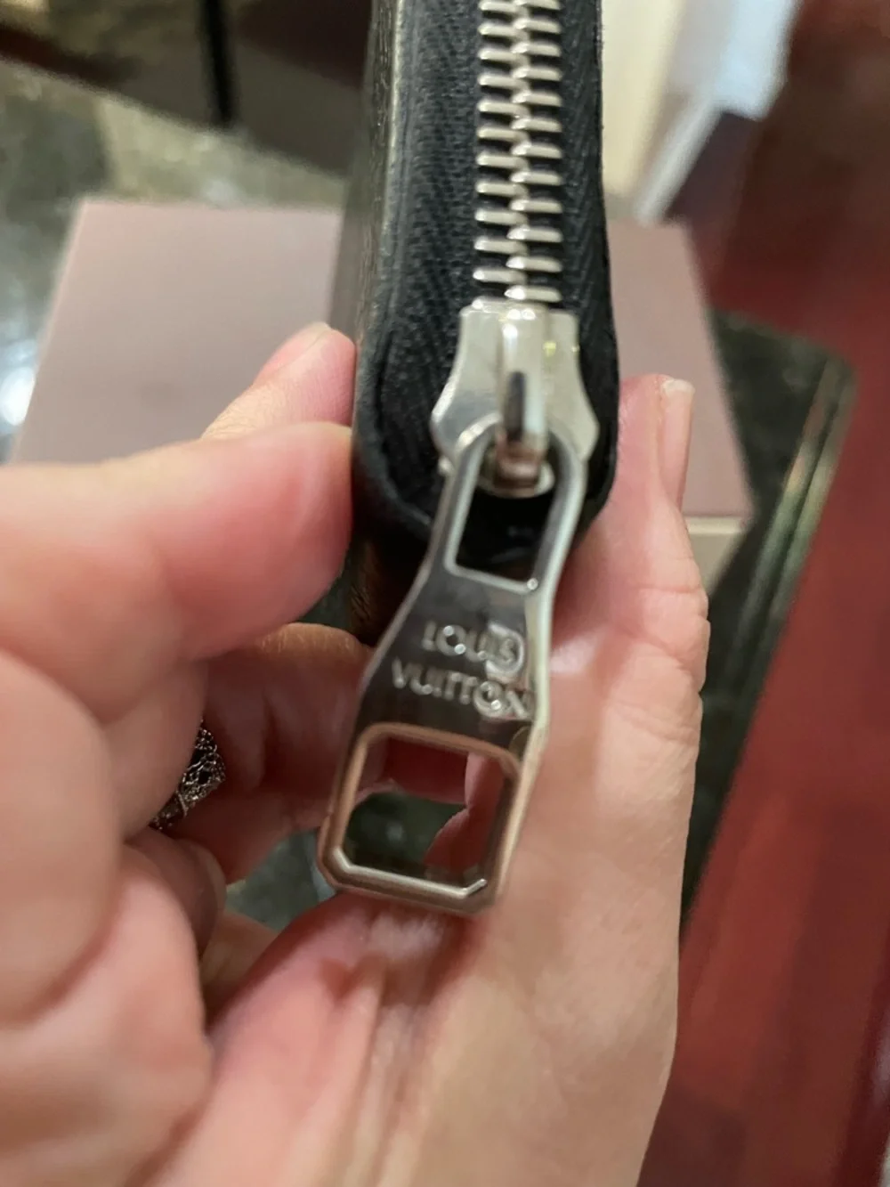 Louis Vuitton Black Textured Zip Wallet with Branded Silver Pull - Picture 3 of 9